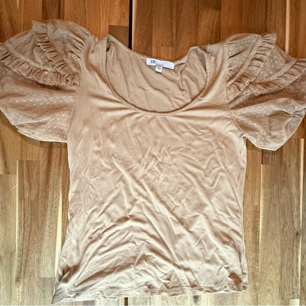 DR2 Tan Ruffle Sleeve Blouse